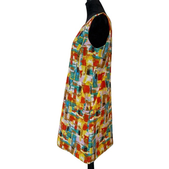 TAHARI ASL Abstract Watercolor Sheath Dress Size 10 - Vibrant Art Print - Picture 3 of 8